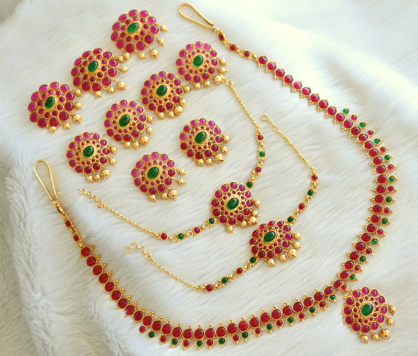 Antique gold tone kemp-green bridal set dj-19395