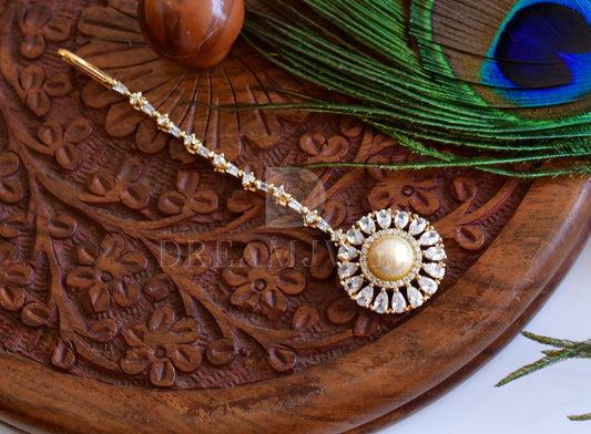 Gold tone Cz White Pearl Tikka dj-18770