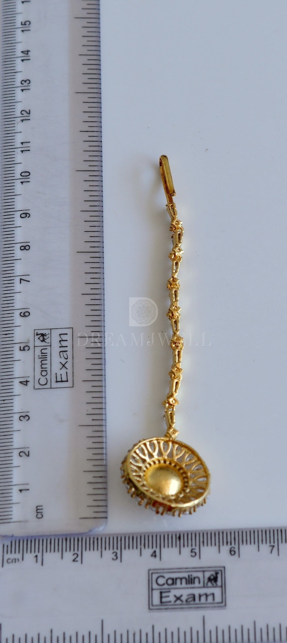 Gold tone Cz White Pearl Tikka dj-18770