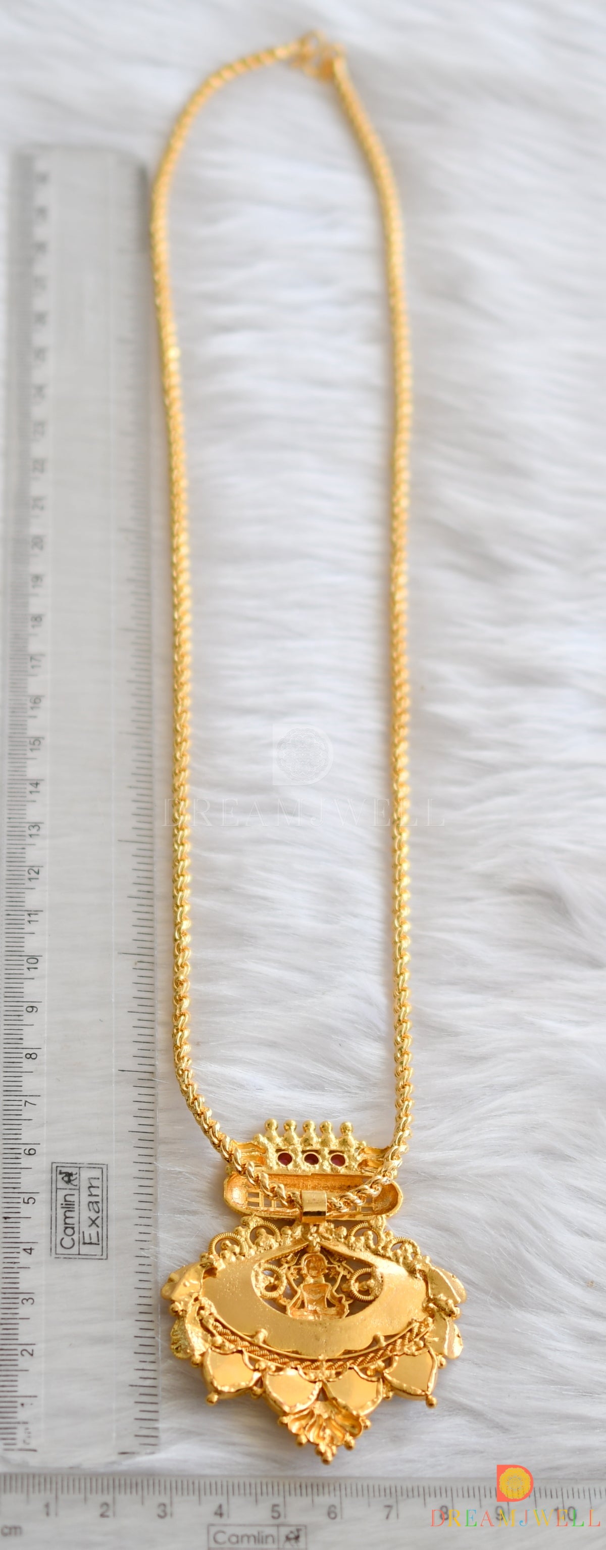 Gold tone pink-green palakka Lakshmi Kerala style pendant with chain dj-38060