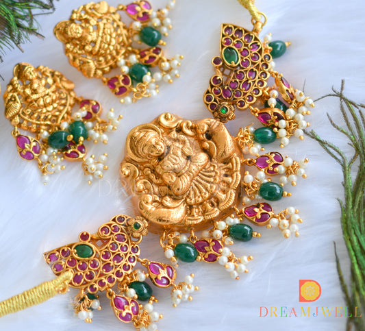 Matte finish real kemp Lakshmi designer choker set dj-32825