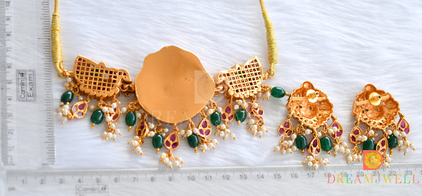 Matte finish real kemp Lakshmi designer choker set dj-32825