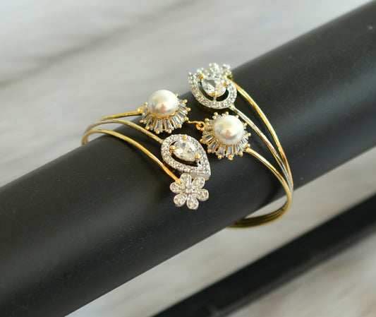 Two tone cz pearl flower bracelet dj-19324