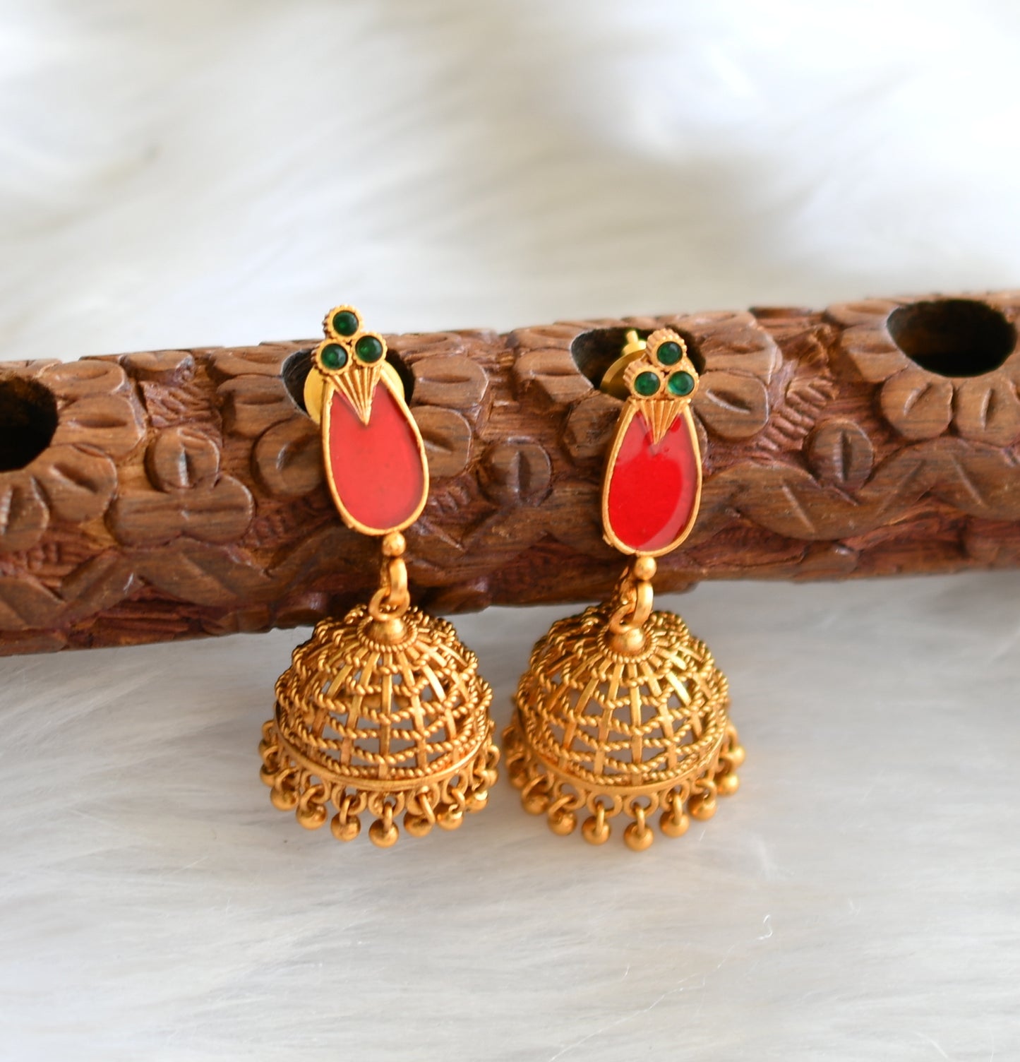 Matte finish red enamel nagapadam Kerala style necklace set dj-41581