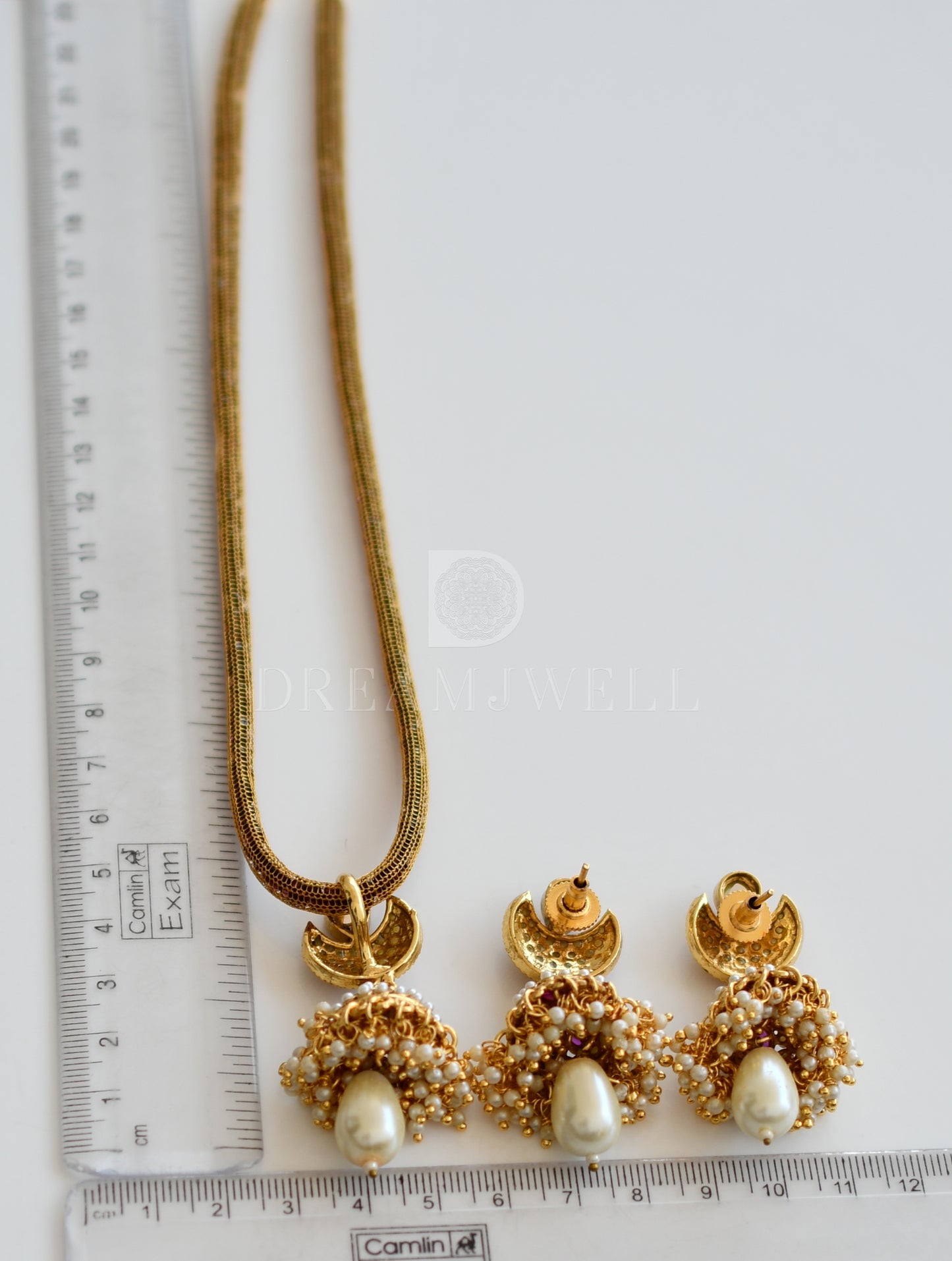 Antique pearl cluster purple moon shape jhumkka pendant set dj-15182