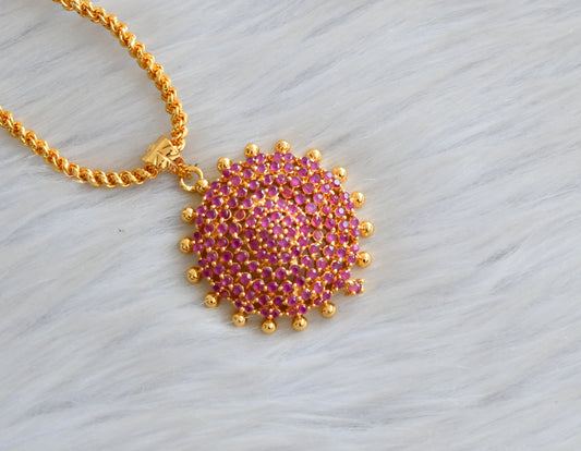 Gold tone cz ruby stone pendant with chain dj-41624