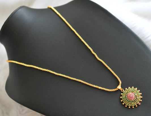 Gold tone cz ruby-green stone pendant with chain dj-41625