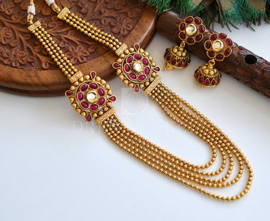 Antique gold tone Kemp multilayer mugappu necklace set dj-24445