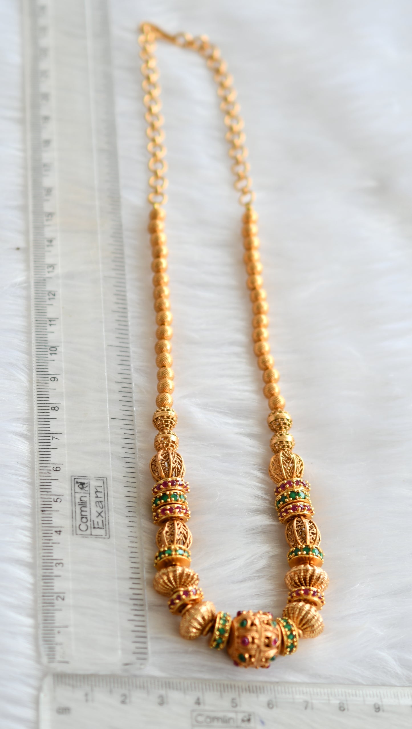 Matte finish ruby-emerald beaded chain dj-37474