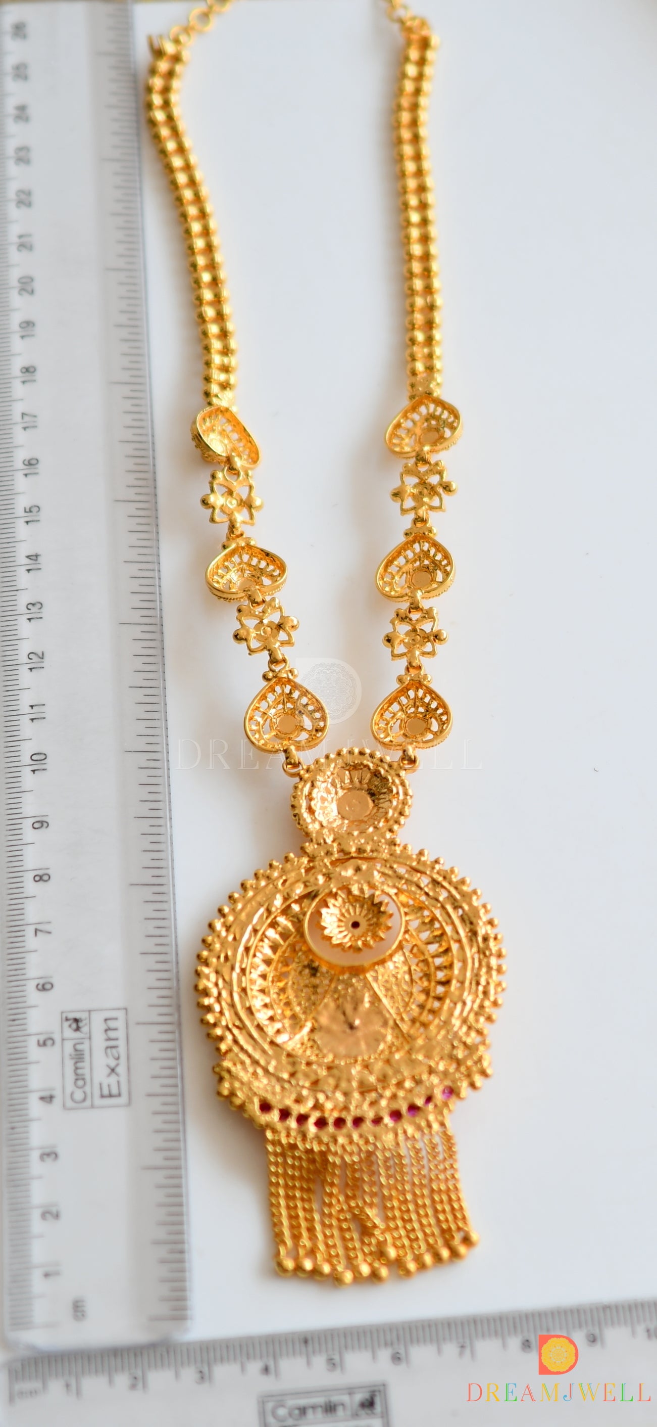 Gold tone AD pink stone heart Kerala style Short haar dj-36505