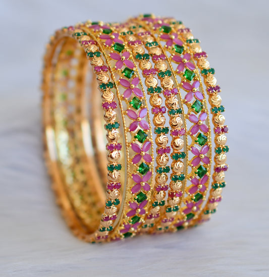 Gold tone ruby-emerald set of 6 Bangles(2.6) dj-25375