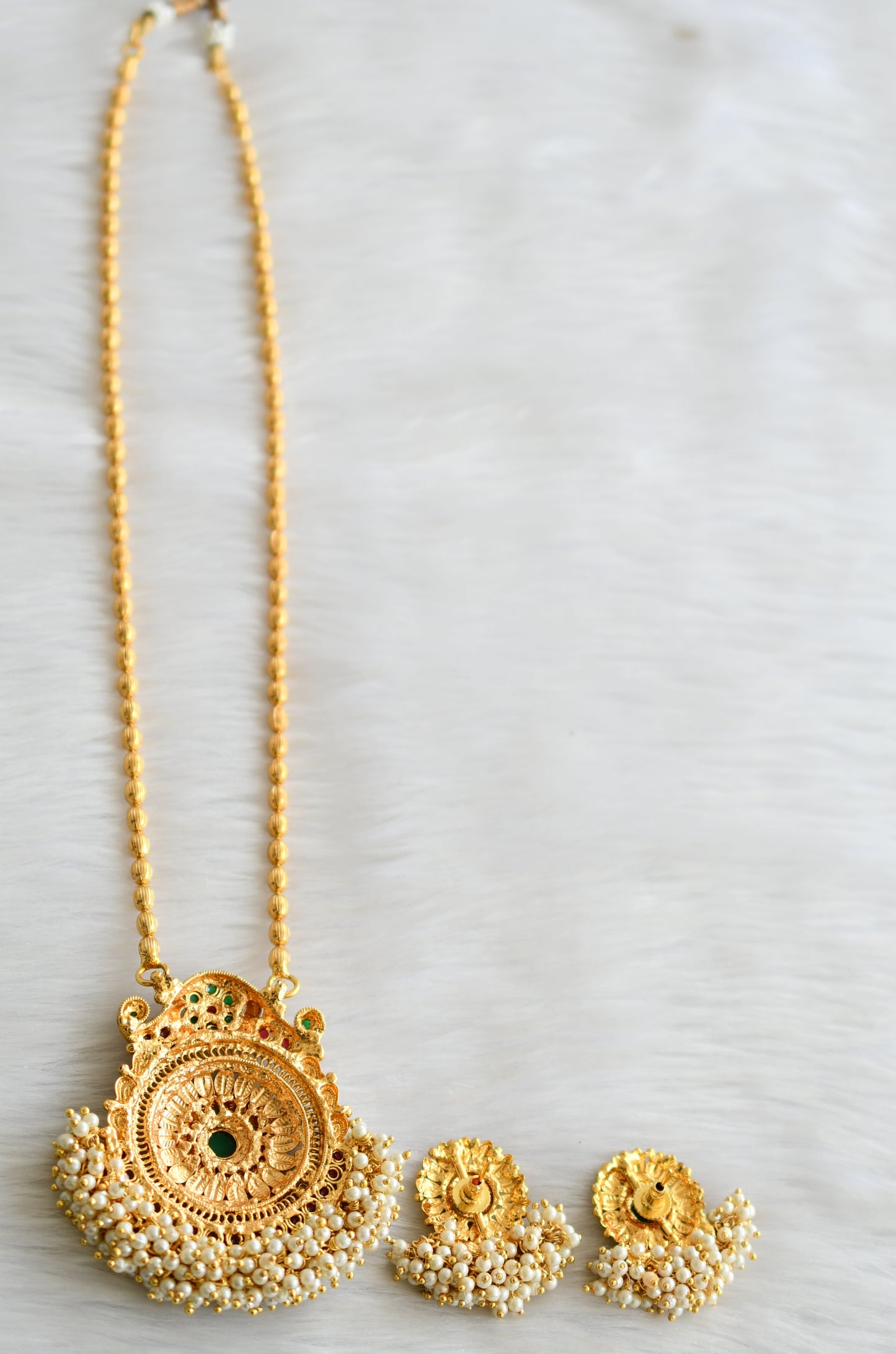 Antique gold tone pearl cluster kemp-green necklaces set dj-03268