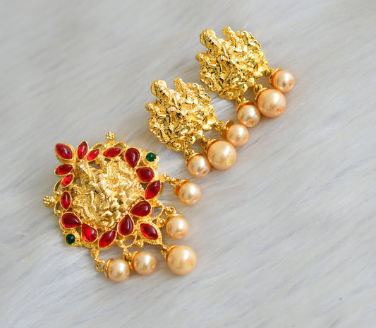 Gold tone kemp-green Lakshmi pendant set dj-03195