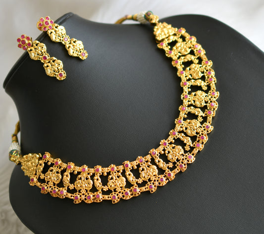 Gold tone ruby peacock necklace set dj-03248