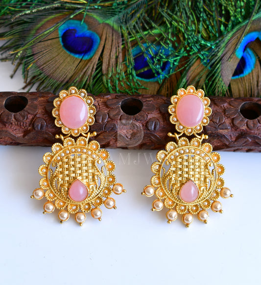 Matte Finish Baby Pink Party Wear Earrings dj-04845