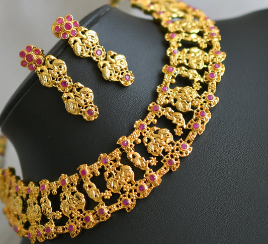 Gold tone ruby peacock necklace set dj-03248