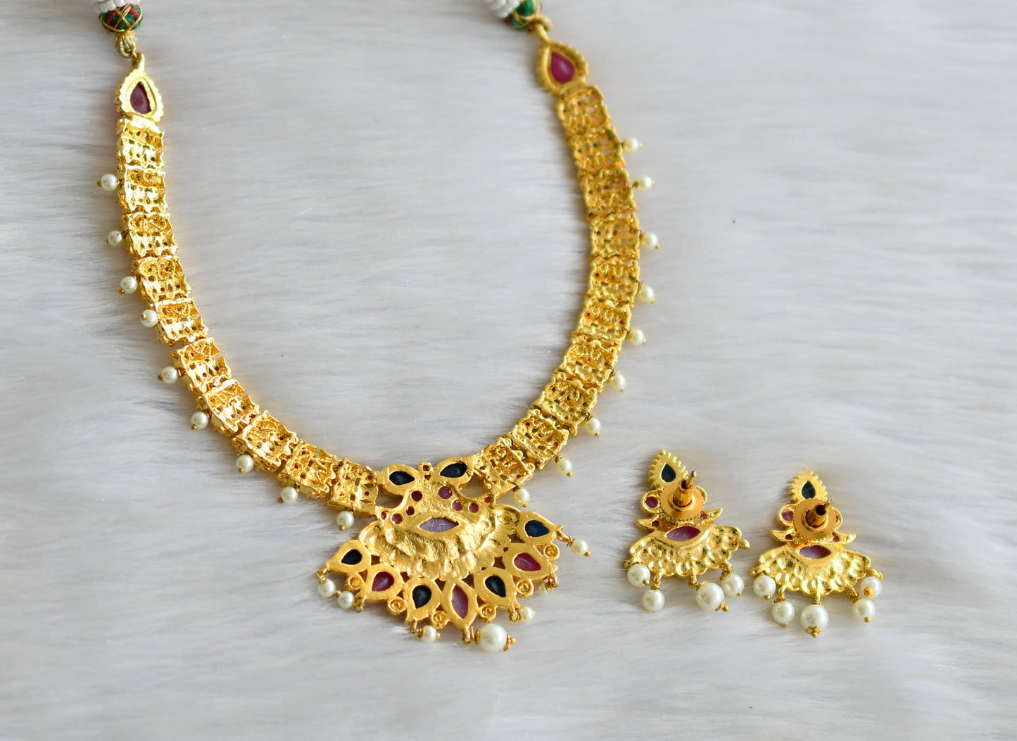 Gold tone ruby-blue necklace set dj-03245