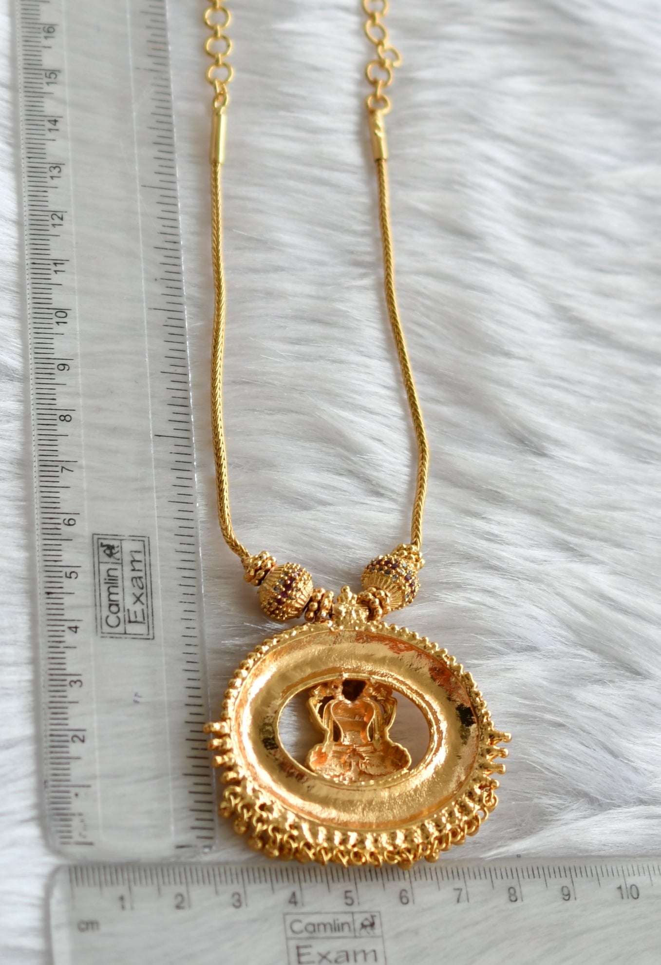 Gold tone white-ruby stone Lakshmi Kerala style necklace dj-38892