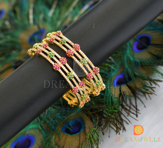 Gold tone ruby-emerald nakshatra set of 2 Bangles (2.4) dj-05453