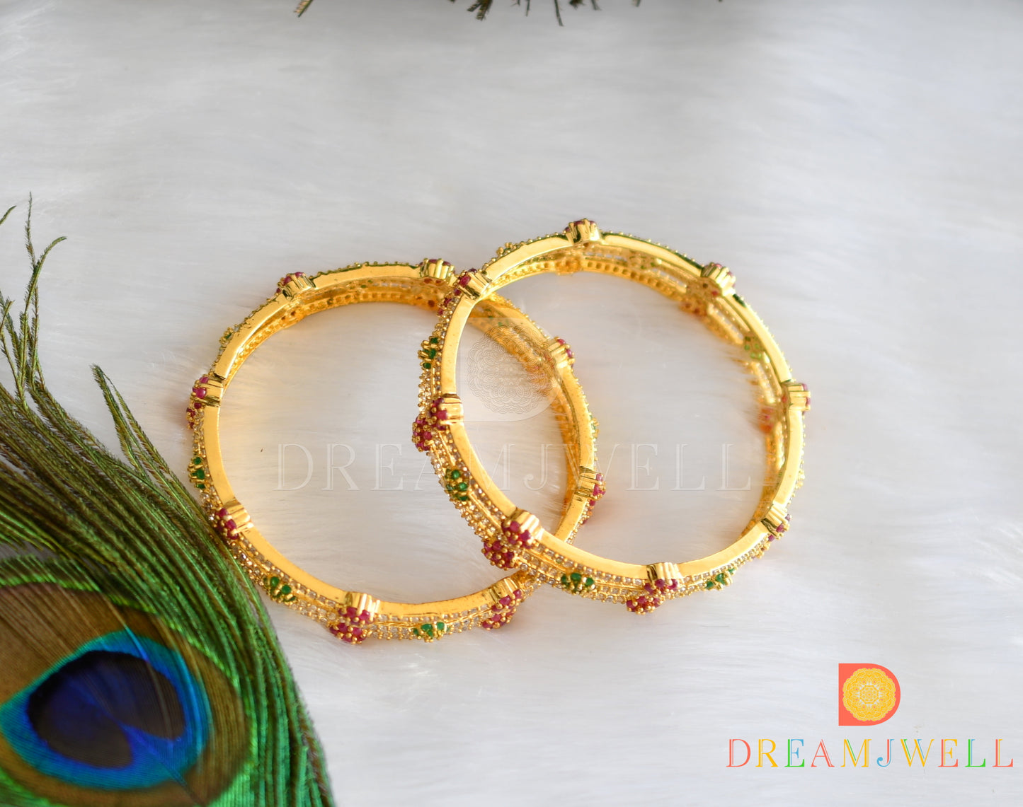 Gold tone ruby-emerald nakshatra set of 2 Bangles (2.4) dj-05453