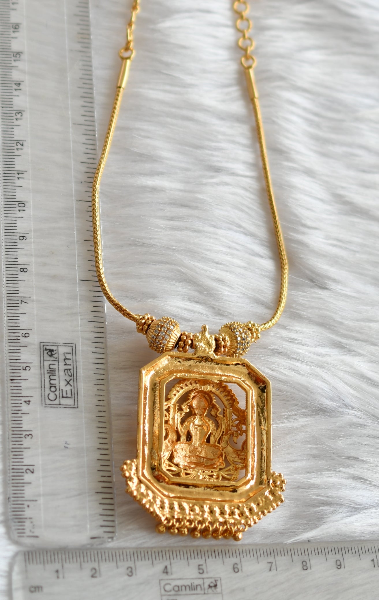 Gold tone white stone Lakshmi pendant necklace dj-38894