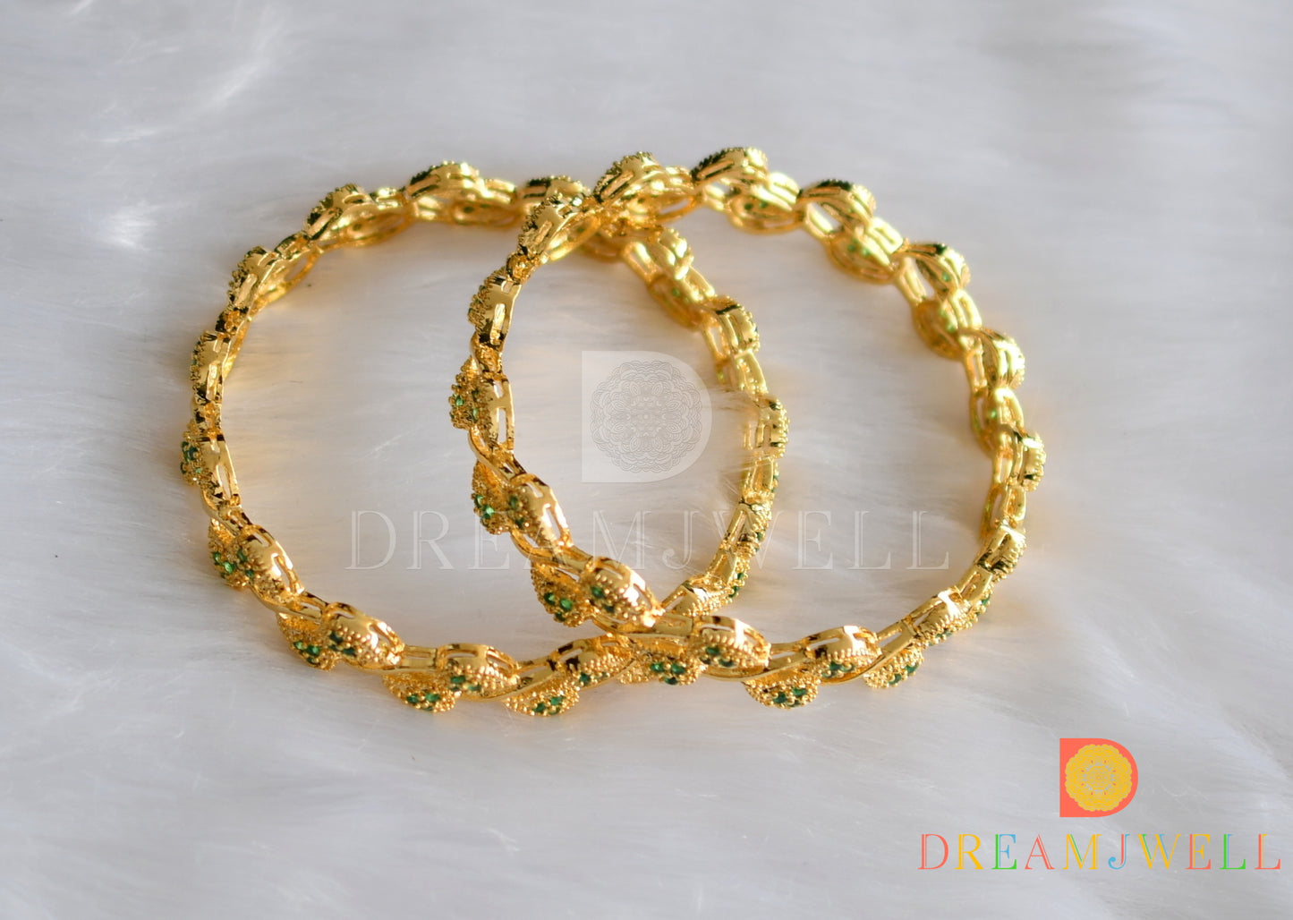 Gold tone emerald mango Bangles (2.6) dj-11217