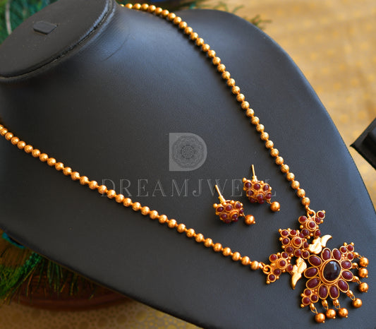 Antique gold tone maroon peacock necklace set dj-29554