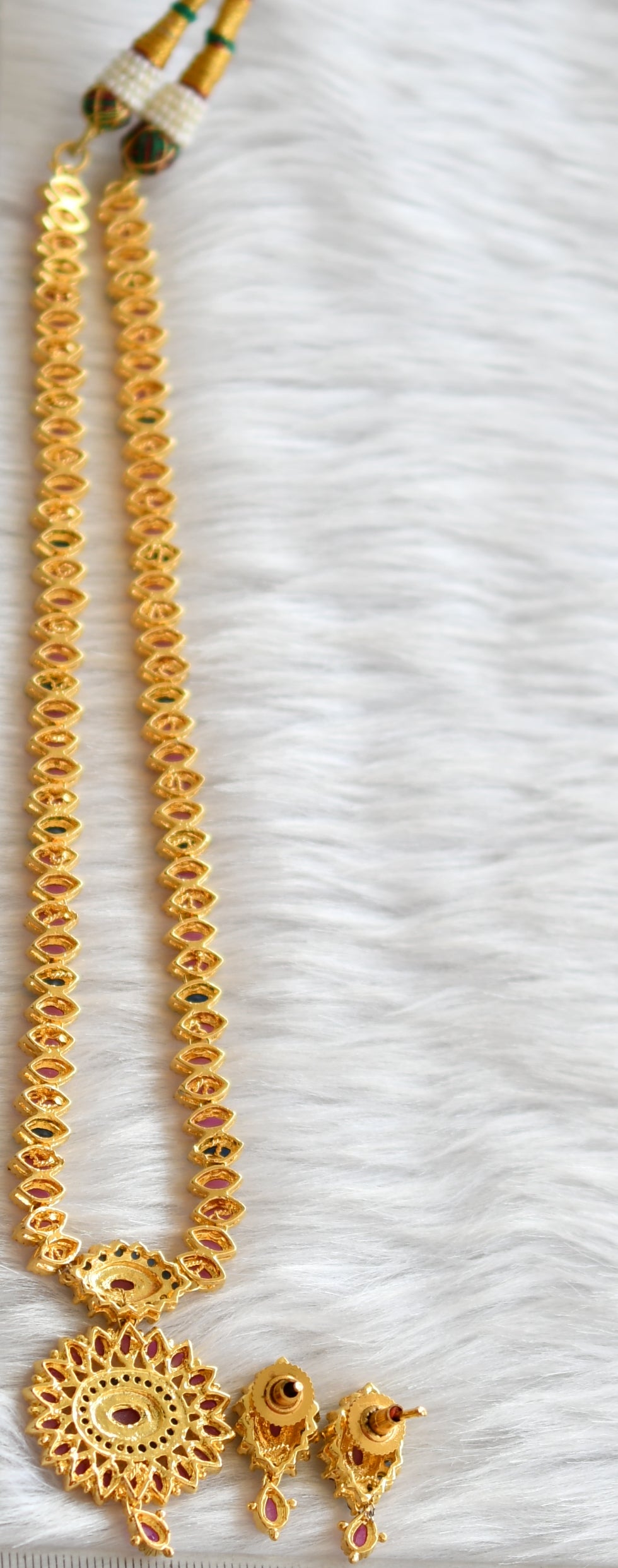 Gold tone semi precious ruby-blue short haar set dj-02048