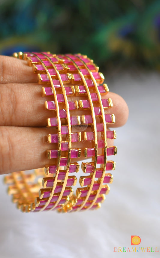 Gold tone Ruby square stone Bangles(2.6) dj-03432
