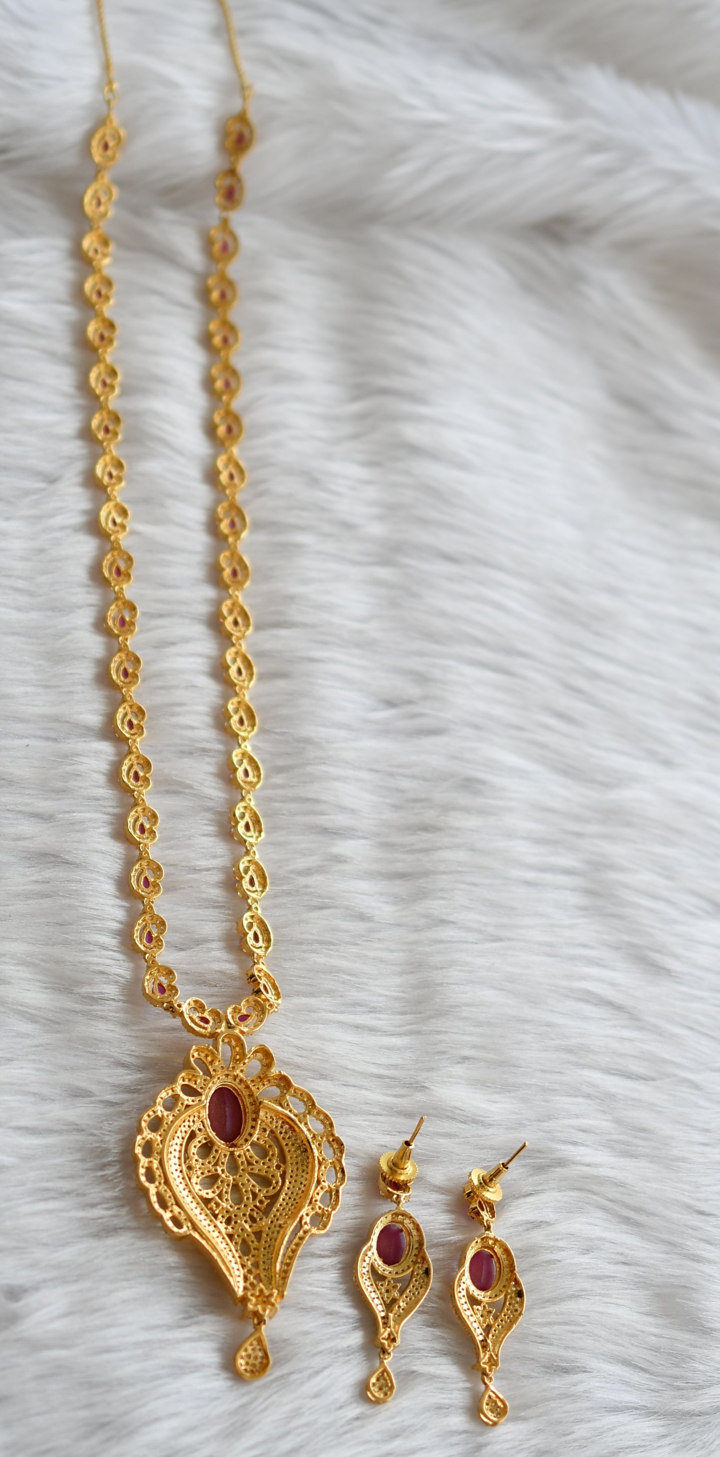 Gold tone Cz- semiprecious ruby bridal haar set dj-02055