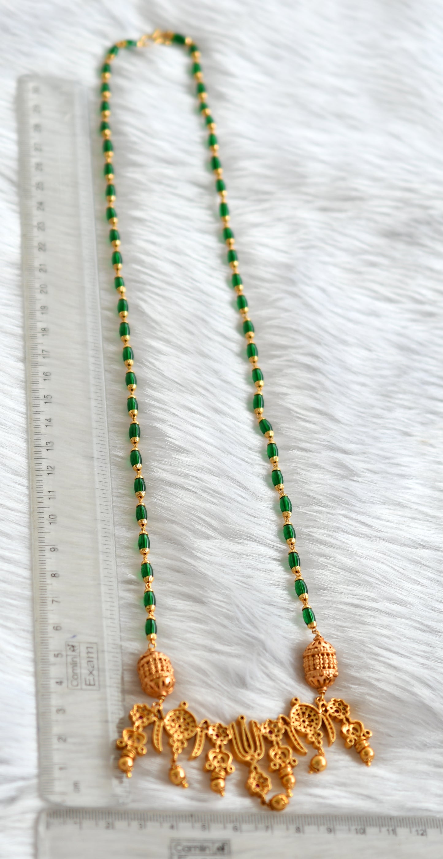 Matte finish Shri Thirumal Nama-Chakra pendant with green beads chain dj-39629