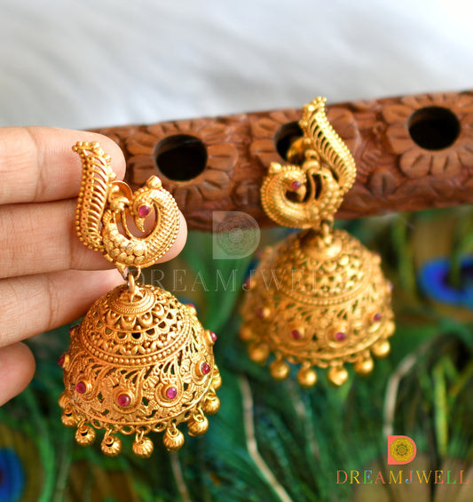 Antique gold tone peacock ruby jhumkka dj-15201