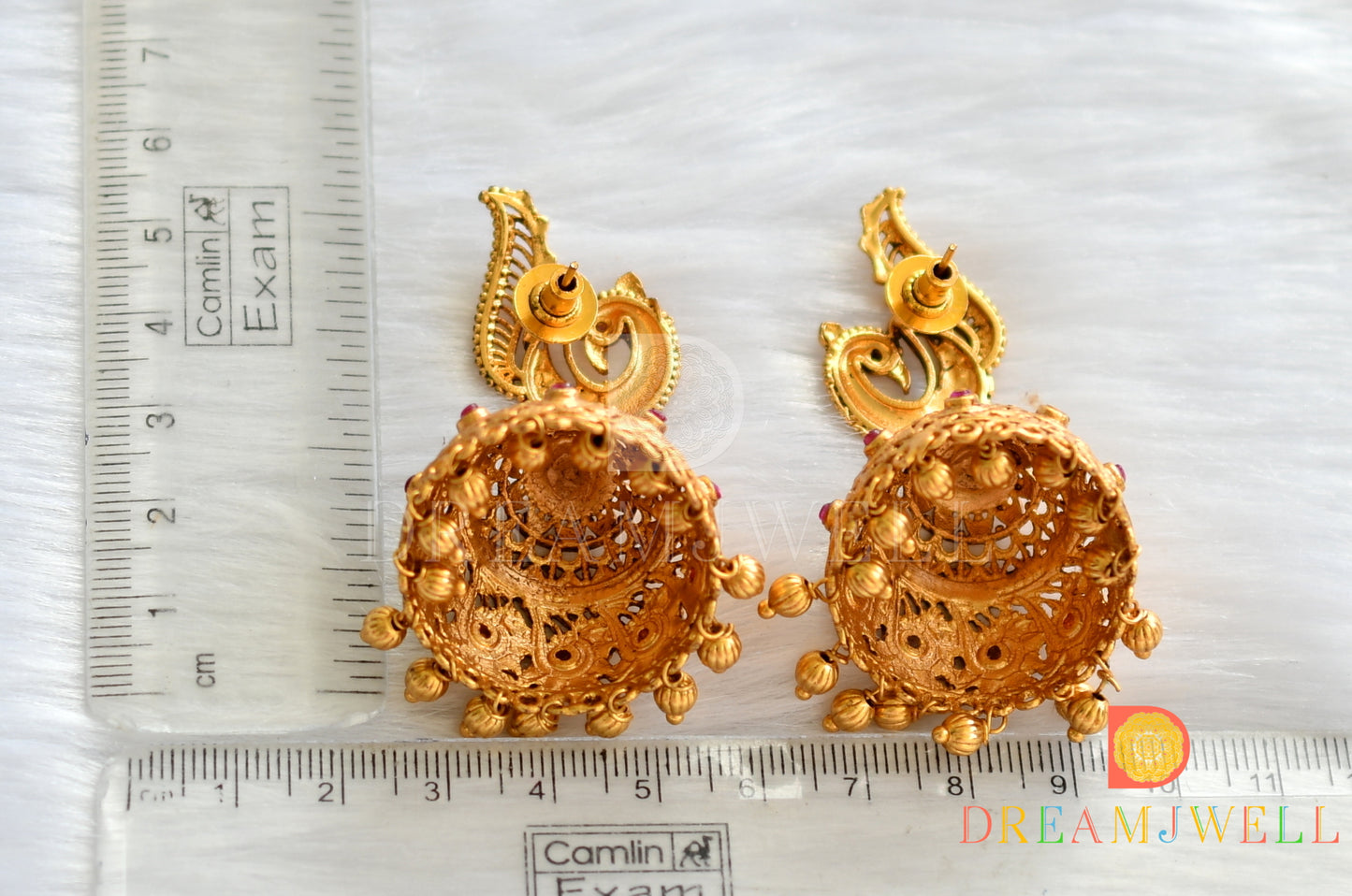 Antique gold tone peacock ruby jhumkka dj-15201