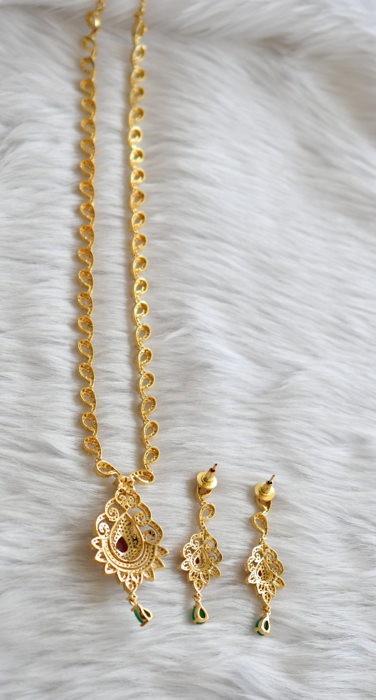 Gold tone Cz- semiprecious ruby-emerald bridal haar set dj-02058