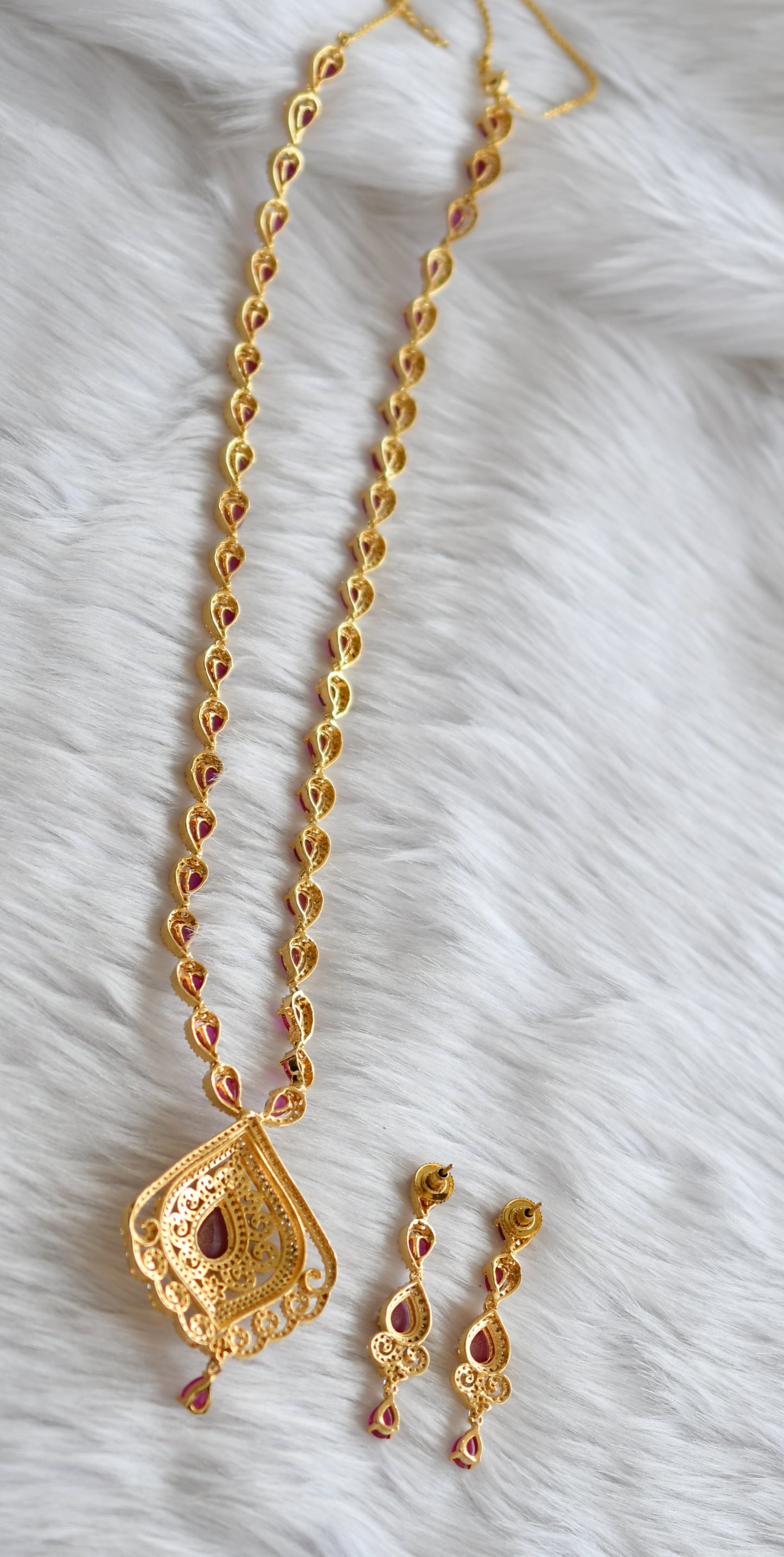 Gold tone Cz- semiprecious ruby bridal haar set dj-02057