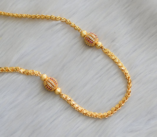 Gold tone ruby-green-white balls beads chain dj-41663