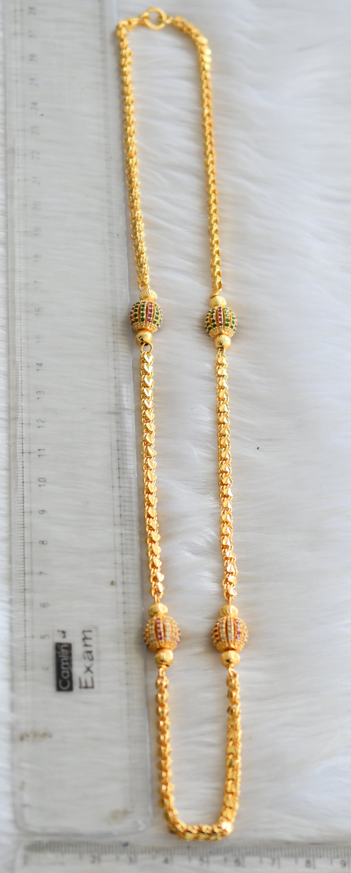 Gold tone ruby-green-white balls beads chain dj-41663
