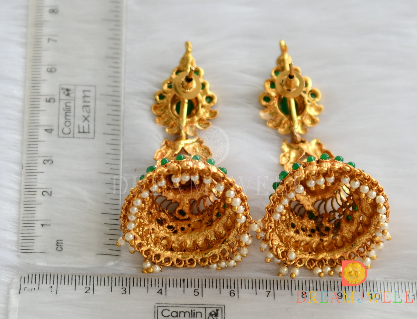 Antique gold tone green peacock jhumkka dj-11624