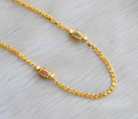 Gold tone ruby-green-white balls beads chain dj-41667