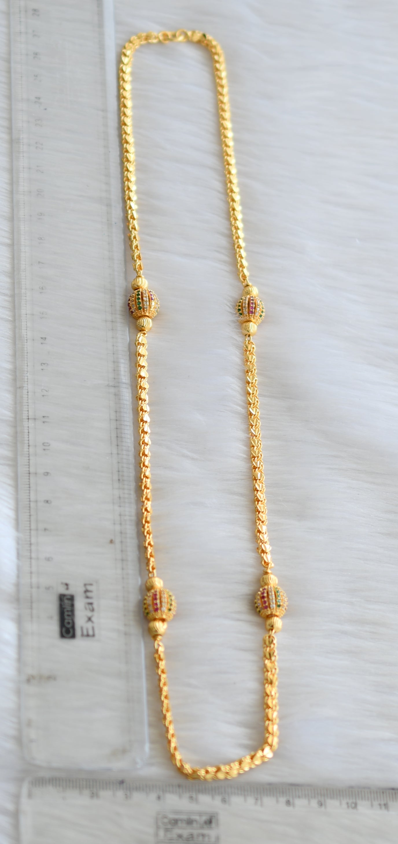 Gold tone ruby-green-white balls beads chain dj-41667
