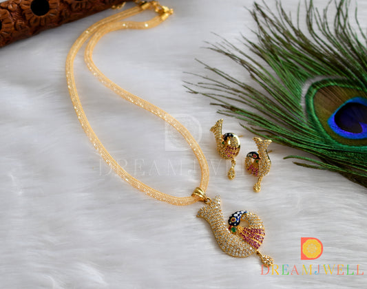 Gold Tone cz-ruby meenakari peacock necklace set dj-06038