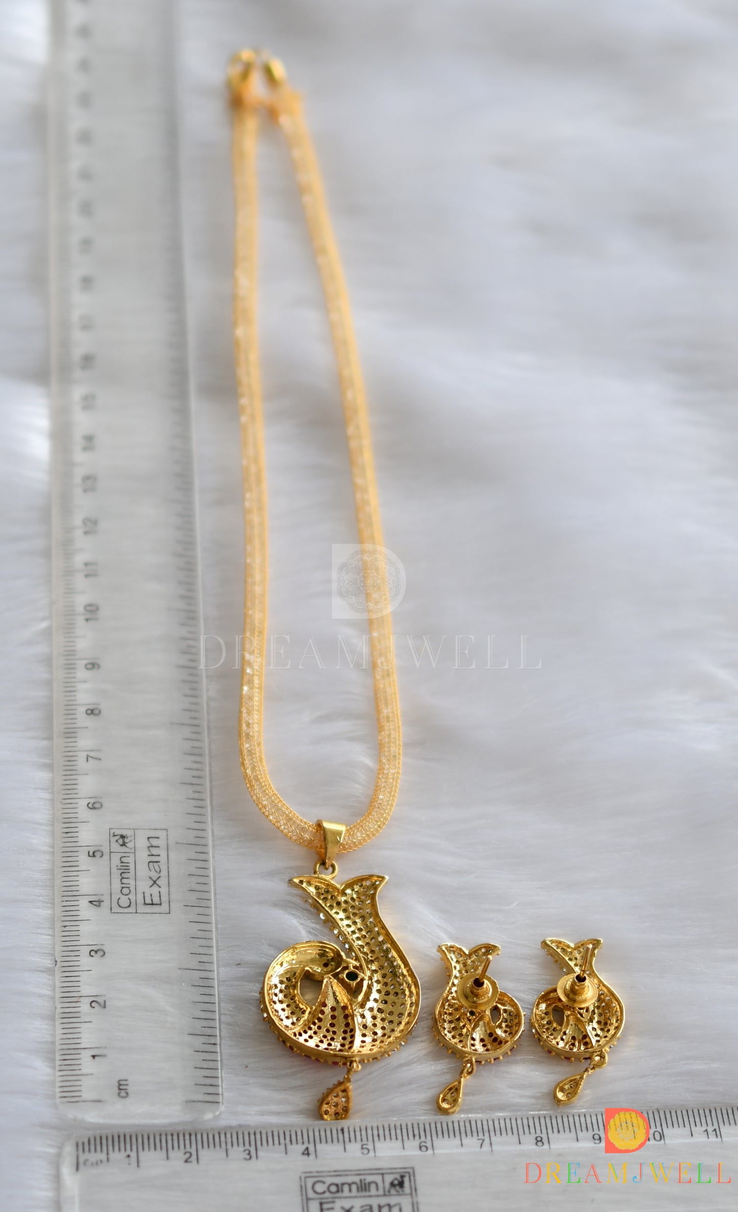 Gold Tone cz-ruby meenakari peacock necklace set dj-06038