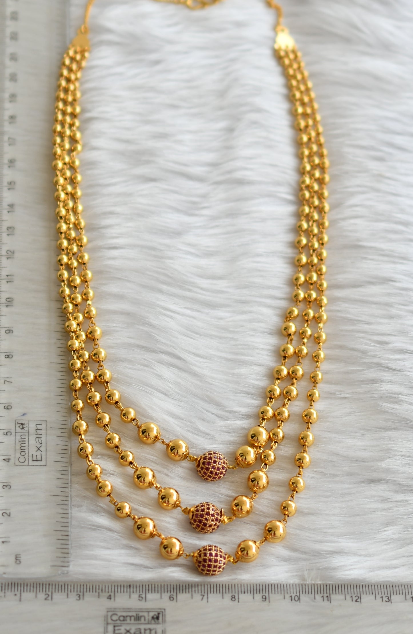 Gold tone ruby balls multi layer necklace set dj-39624