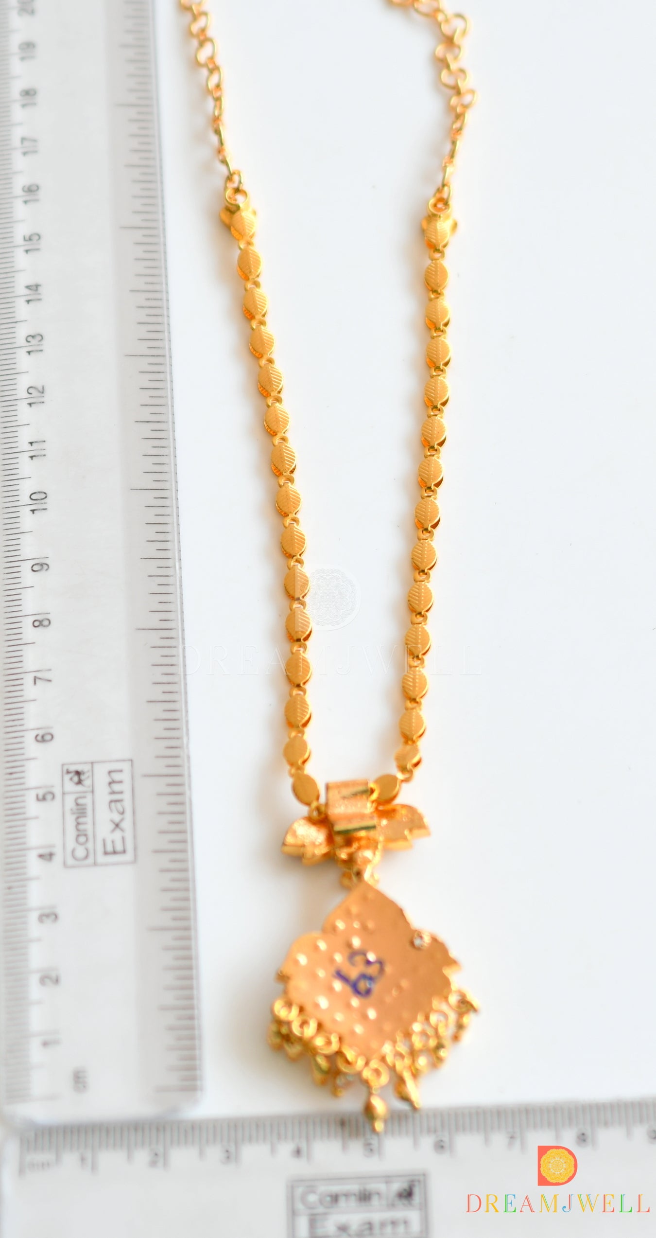 Gold tone pink-green-white south Indian style Necklace dj-36530