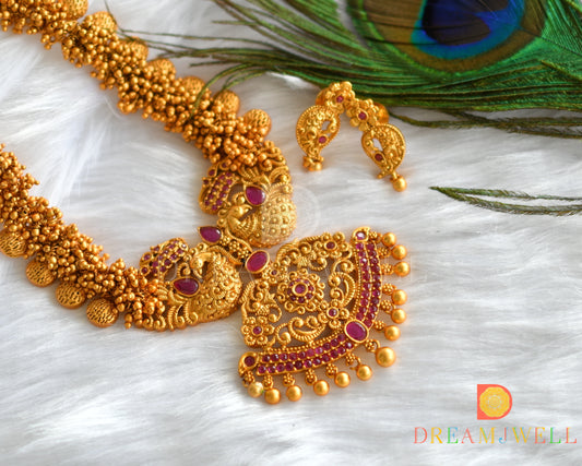 Matte finish gold cluster ruby peacock short haar set dj-11453