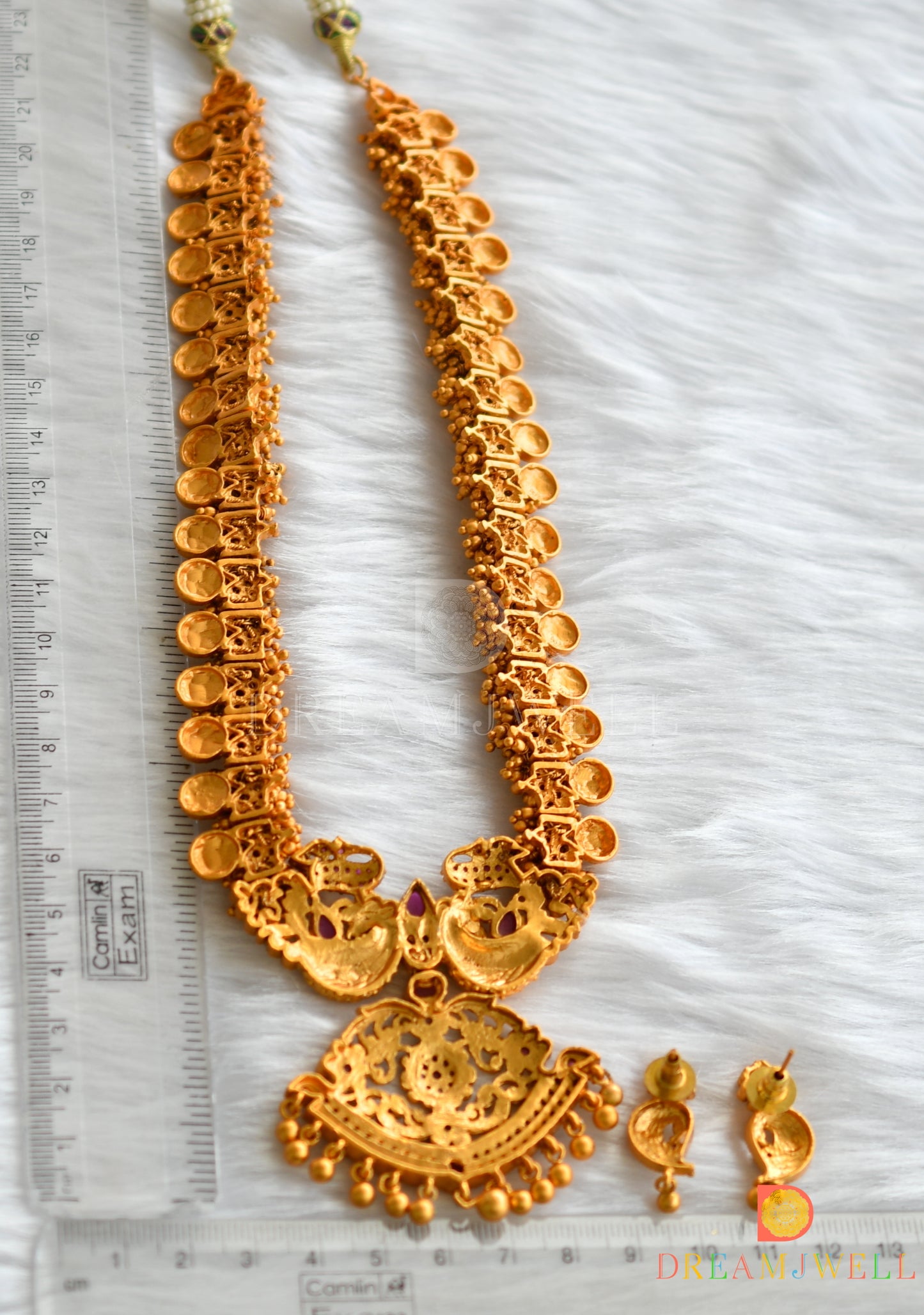 Matte finish gold cluster ruby peacock short haar set dj-11453