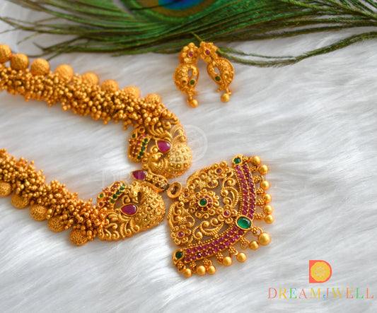 Matte finish gold cluster ruby-emerald peacock short haar set dj-11454