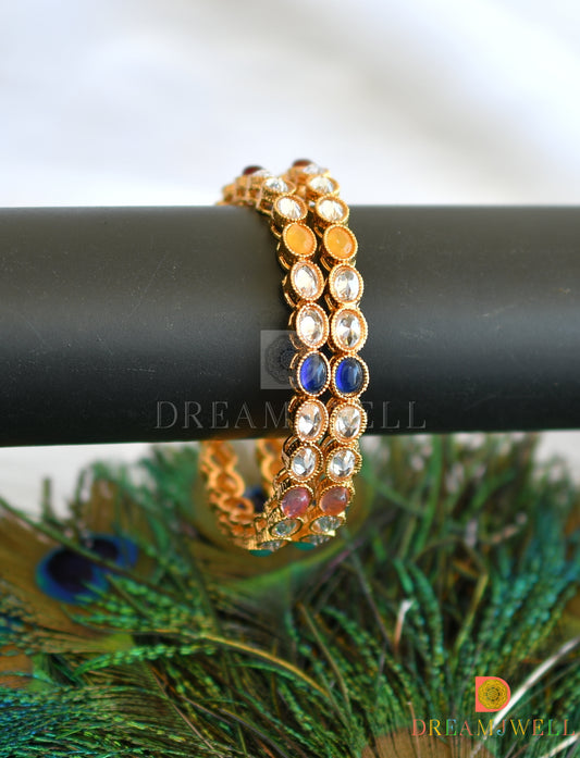 Gold tone multicolor polki set of 2 bangles (2.4) dj-05744