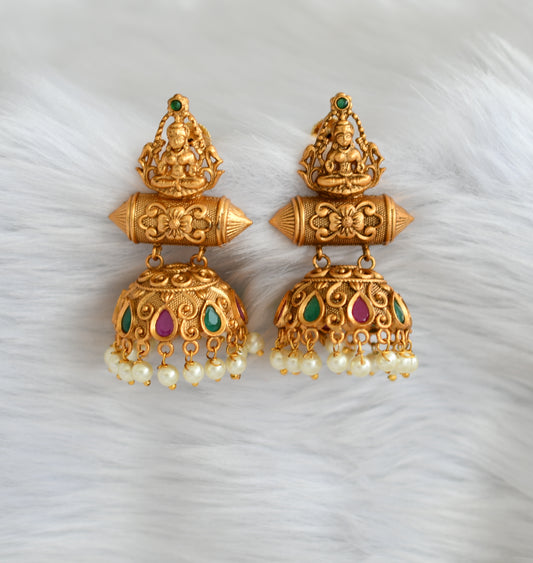 Matte finish ruby-emerald pearl Lakshmi jhumkka dj-12244