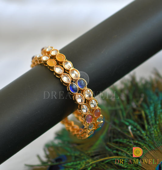 Gold tone multicolor polki set of 2 bangles (2.4) dj-05744